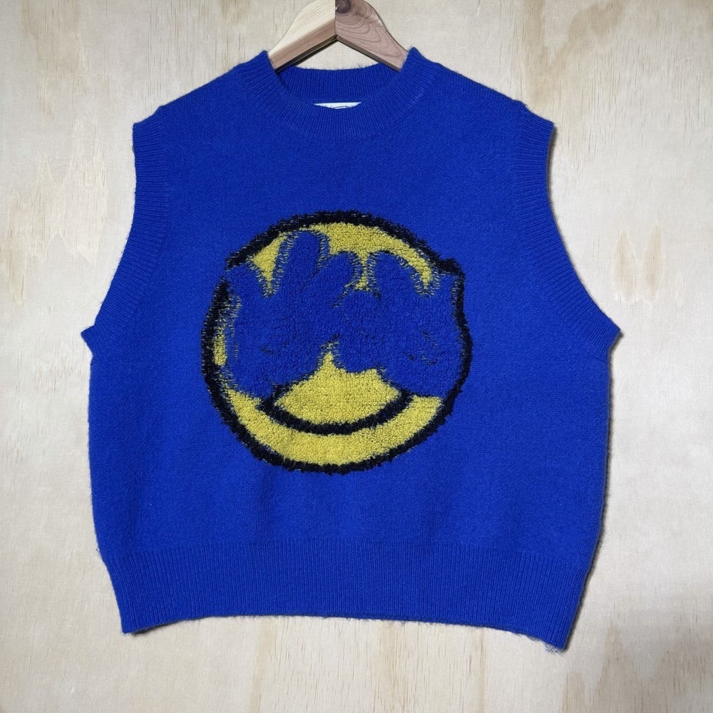 Cider Wool Alpaca Sweater Vest Womens Small Blue Smiley Face Knit Preppy Y2K